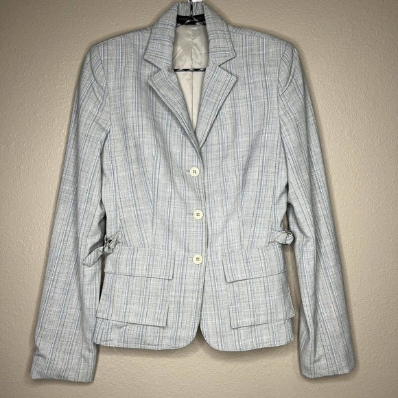 Express Design Studio Gray & Blue Striped Stretch Blazer Jacket Sz 2 - Picture 1 of 10
